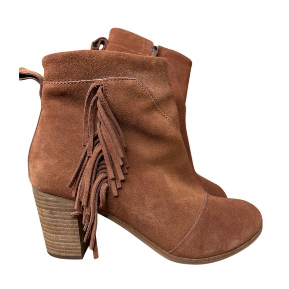 Toms Shoes - TOMS COGNAC SUEDE FRINGE LUNATA‎ BOOTIES ANKLE BOOTS SIZE US 8 MSRP $125